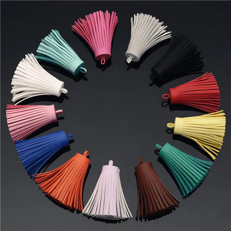 Faux Leather Tassel Fringe Craft Pendants (Set of 5)