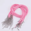 Pink adjustable leather cord necklace with silver chain and clasp