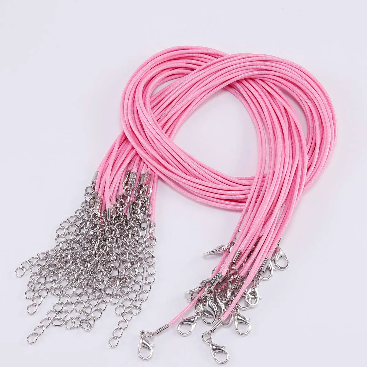 Pink adjustable leather cord necklace with silver chain and clasp