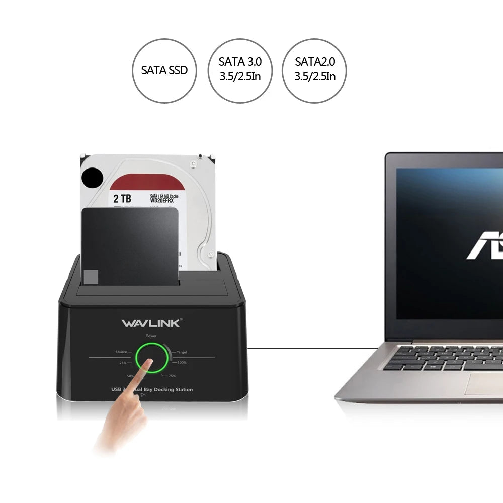 Dual Bay SATA Hard Drive Docking Station with Offline Clone Function
