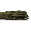 A coil of 2mm multi-color paracord in olive green.