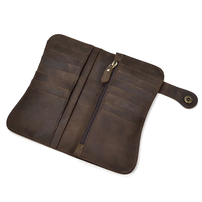 Vintage Leather Bifold Wallet with Metal Chain
