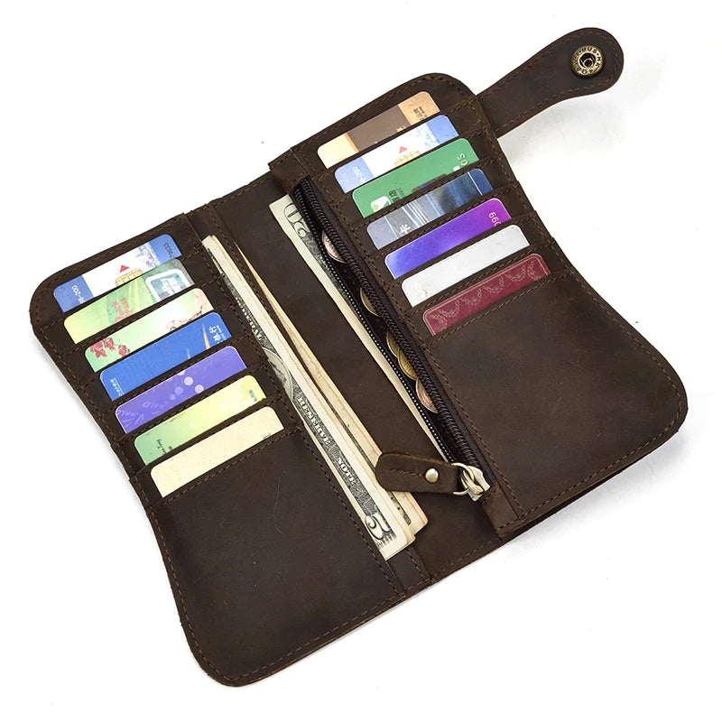 Vintage Leather Bifold Wallet with Metal Chain