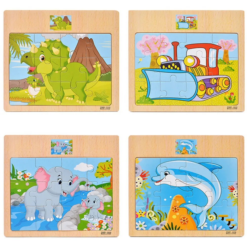 Wooden Vehicle & Animal Puzzle Set for Toddlers