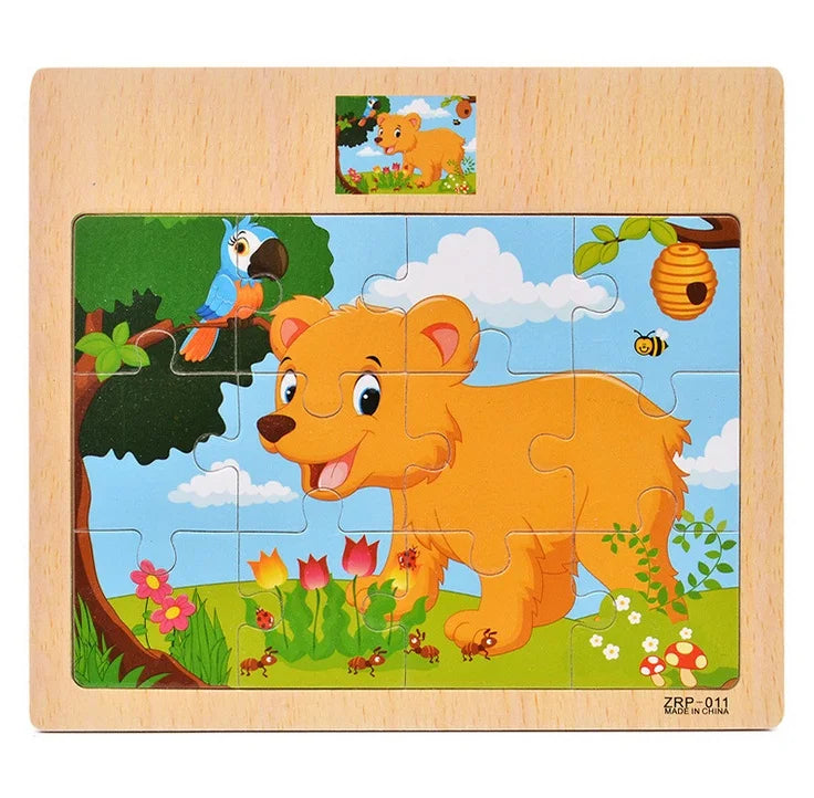 Wooden Vehicle & Animal Puzzle Set for Toddlers