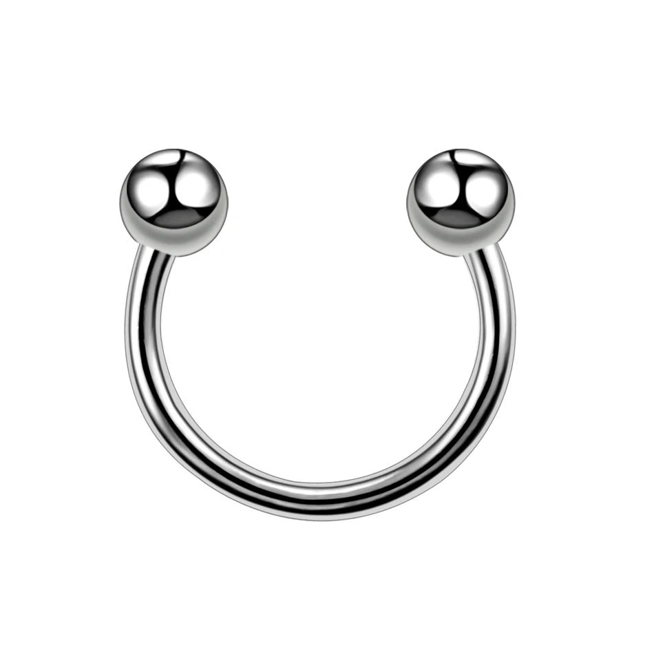 A silver titanium horseshoe septum ring with a smooth, rounded post.