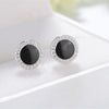 Sterling Silver Round Black Zircon Stud Earrings