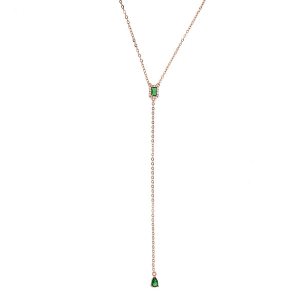 Geometric Teardrop Lariat Necklace with Cubic Zirconia