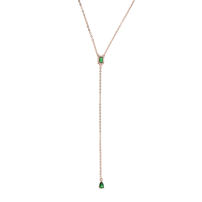 Geometric Teardrop Lariat Necklace with Cubic Zirconia