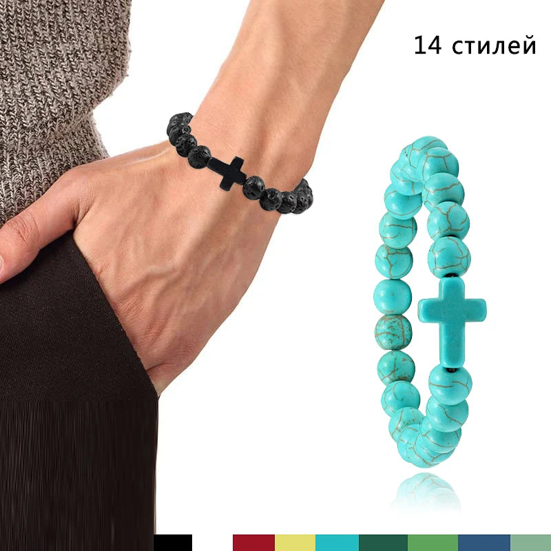 Bracelet en Pierre de Lave Naturel pour Hommes et Femmes