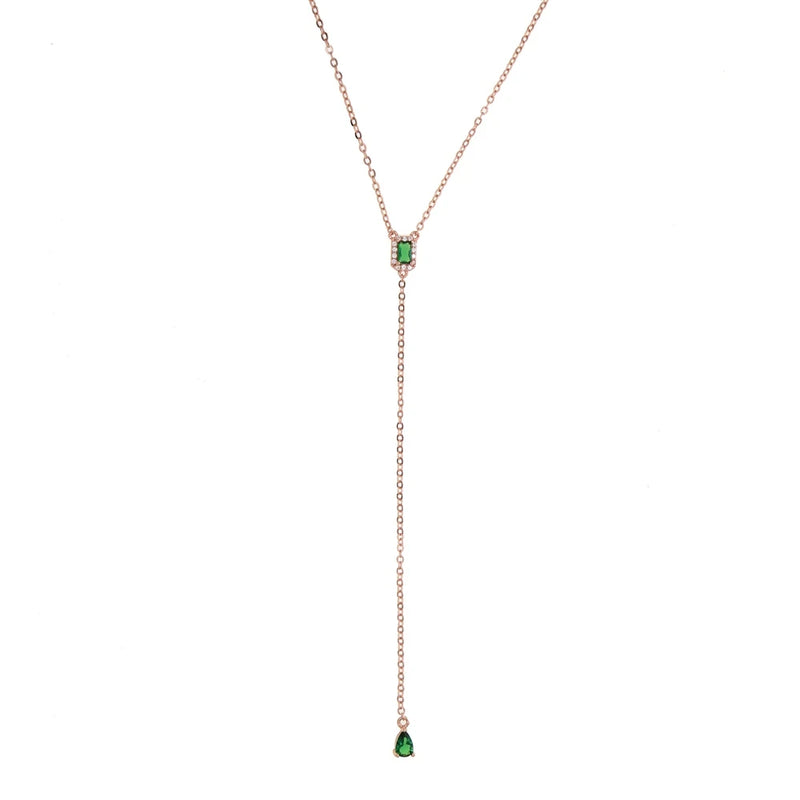Geometric Teardrop Lariat Necklace with Cubic Zirconia