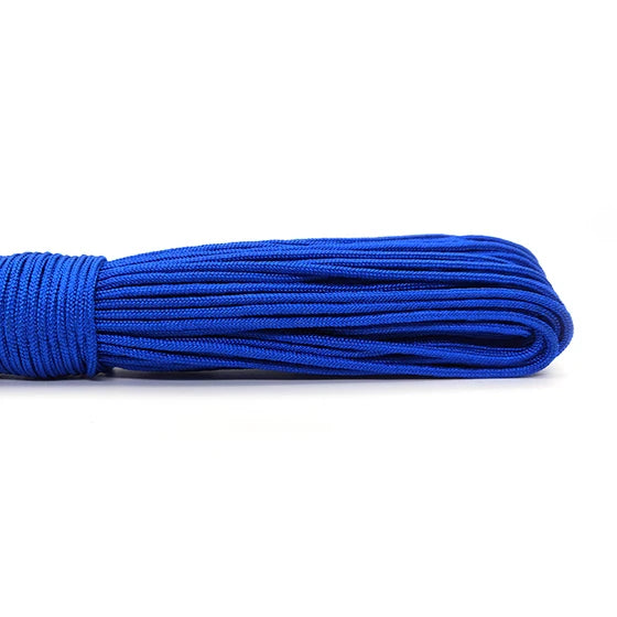 A coil of blue paracord rope for crafting and utility.