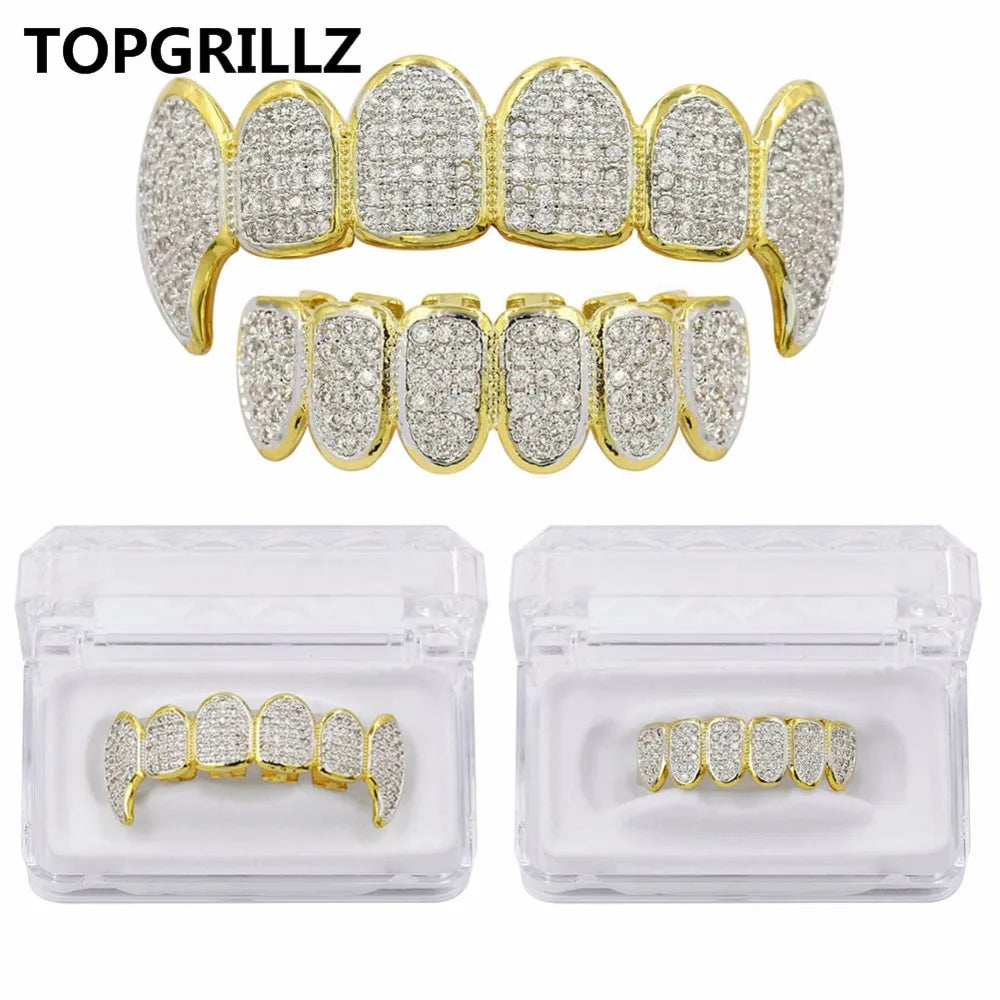 مجموعة أسنان ذهبية صلبة (Grillz)