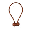A brown magnetic pearl ball curtain tieback with a thin cord.