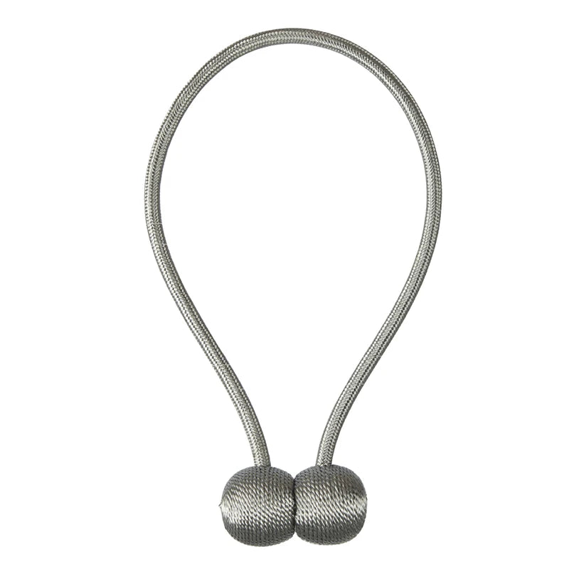 Silver magnetic pearl ball curtain tiebacks with thin cord and spherical balls