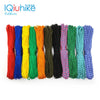 A collection of multi-colored 2mm paracord ropes in various bright colors, including red, yellow, green, orange, black, and b
