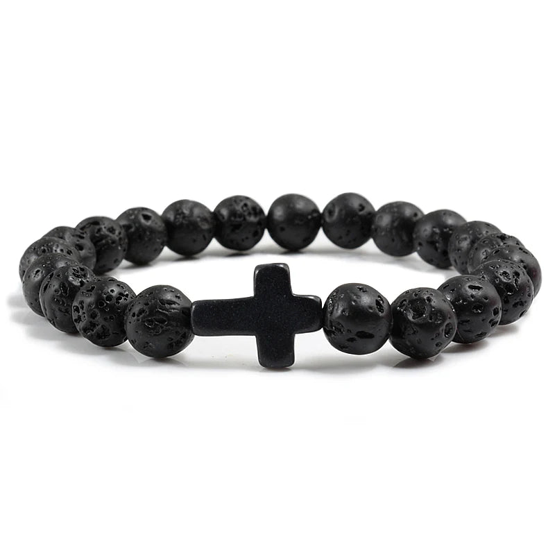 Bracelet en Pierre de Lave Naturel pour Hommes et Femmes