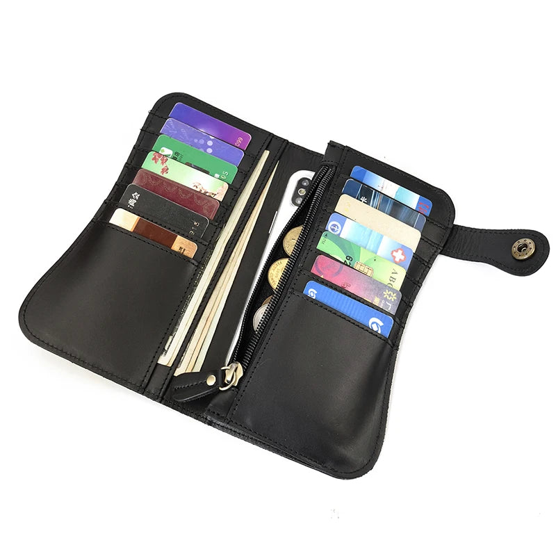 Vintage Leather Bifold Wallet with Metal Chain