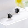 Sterling Silver Round Black Zircon Stud Earrings