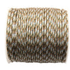 A spool of high-visibility reflective paracord in shades of brown, gray, and blue.