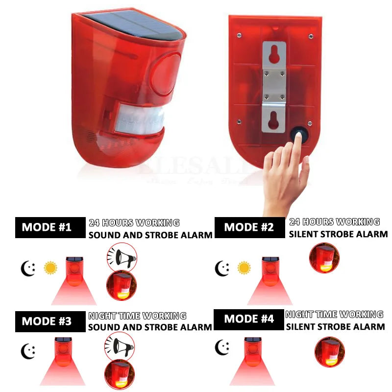 Solar-Powered Motion Sensor Alarm with Strobe Light