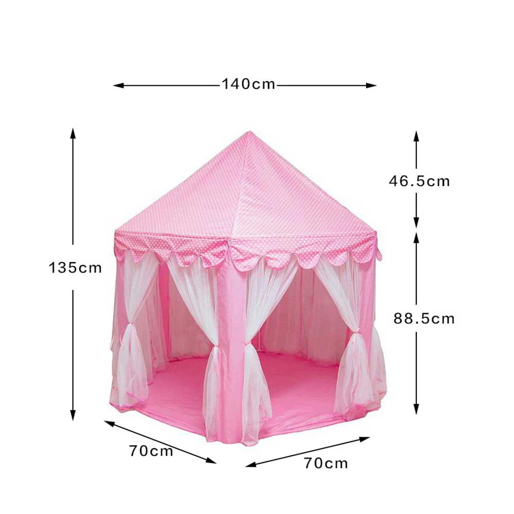 Pink foldable princess tipi play tent for kids with a diamond pattern and fabric draping