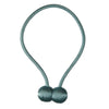A silver-green magnetic pearl ball curtain tieback with a thin cord.