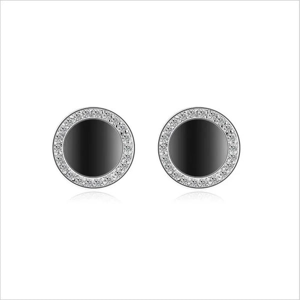 Sterling Silver Round Black Zircon Stud Earrings
