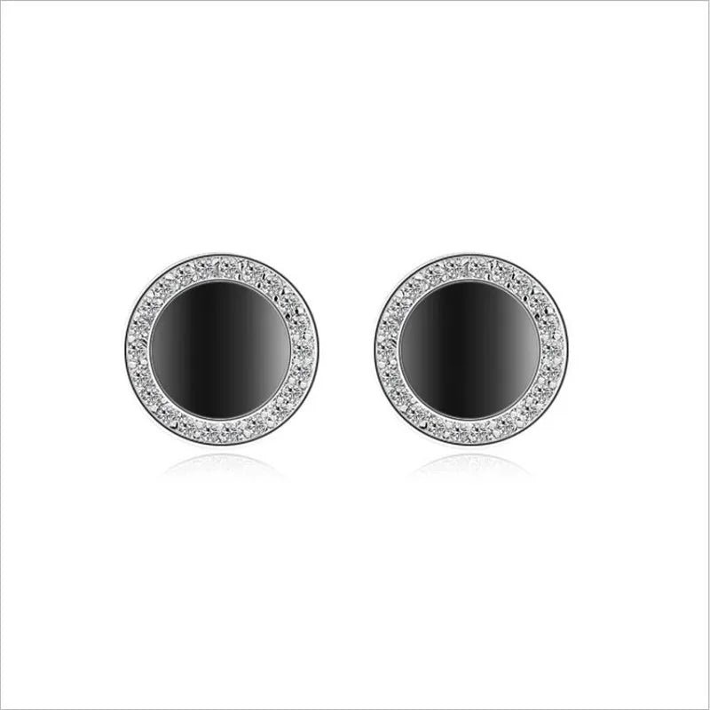 Sterling Silver Round Black Zircon Stud Earrings