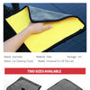 Two sizes of gray and yellow microfiber car cleaning towels are shown, demonstrating the detail parameters.