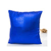 A vibrant royal blue metallic shine decorative pillowcase resting on a white surface.