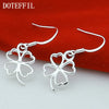 925 Sterling Silver Four-Leaf Clover Drop Earrings