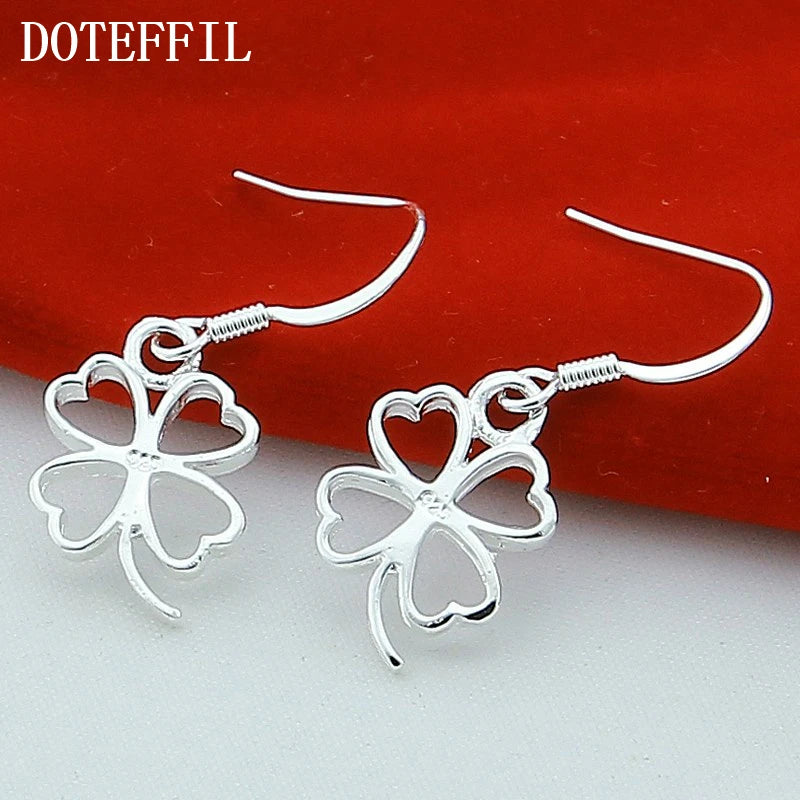925 Sterling Silver Four-Leaf Clover Drop Earrings
