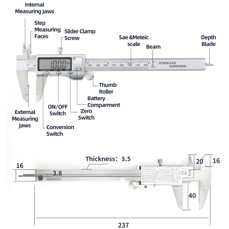 Stainless Steel Digital Caliper with LCD Display