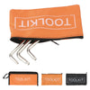 Orange and black portable waterproof toolkit organizer bag with metal tools visible.