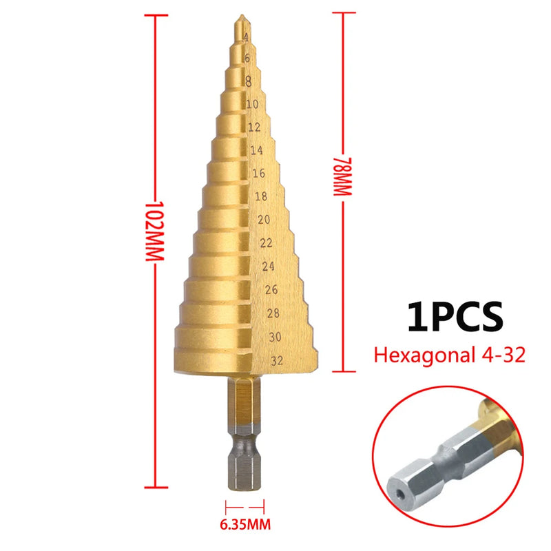 Titanium-Coated Step Drill Bit for Metal and Wood