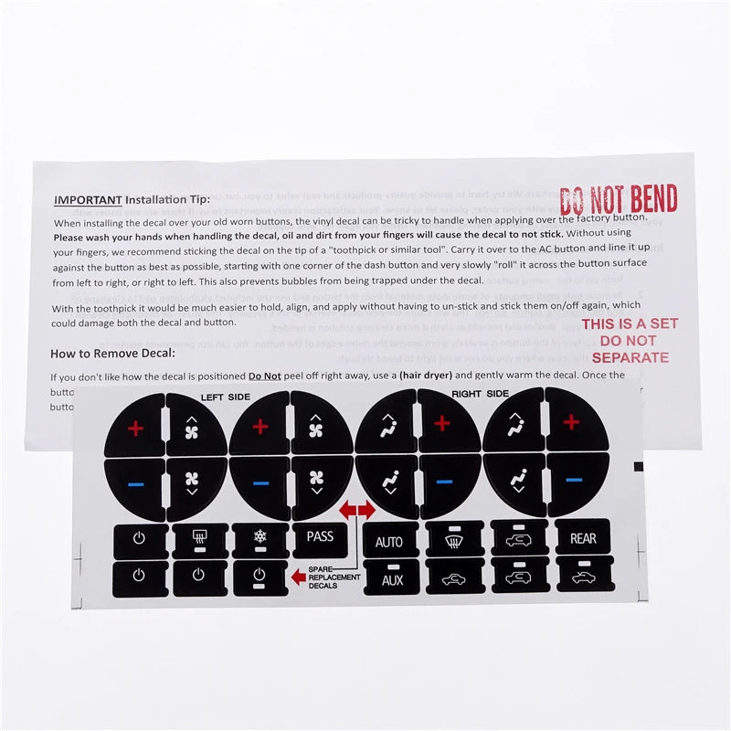AC Climate Control Button Repair Sticker Kit for GMC, Buick, Chevy