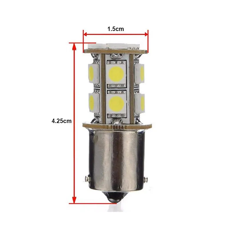 A silver LED bulb with multiple yellow light sources and a metal base, measuring 4.25cm in height.
