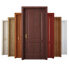 A row of wooden doors in various shades of brown and red with wood grain texture.