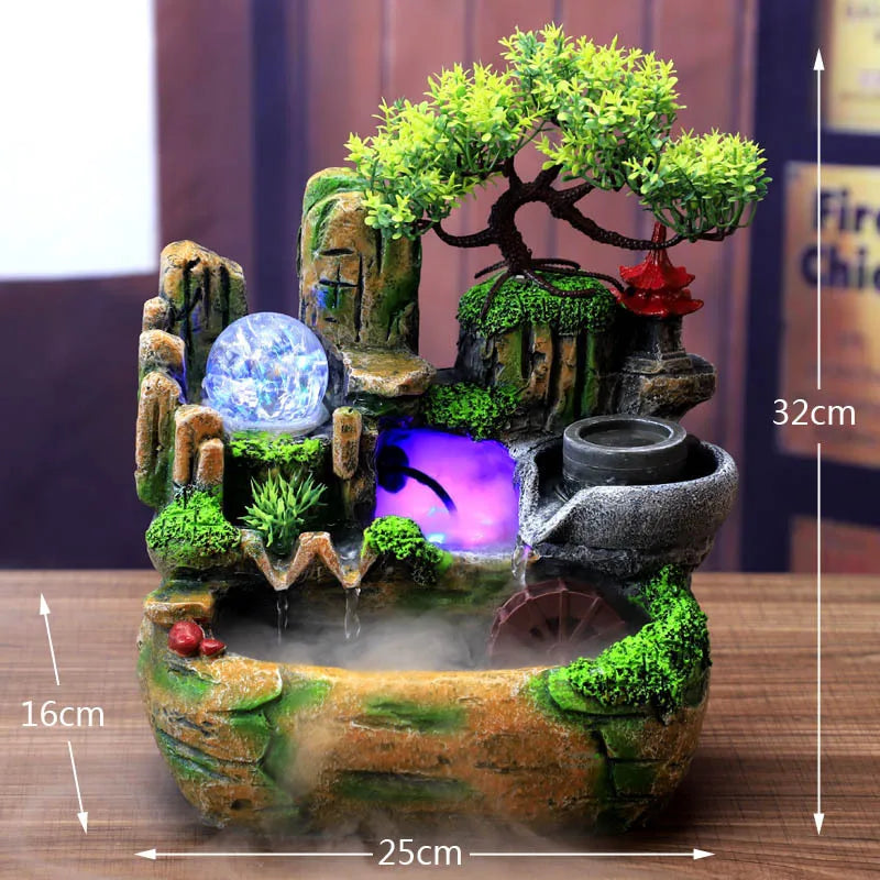 Resin Rockery Tabletop Water Fountain with Feng Shui Wheel