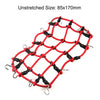 Red mesh net with black straps and hooks, used for RC crawler decoration.