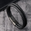 Men's Leather and Stainless Steel Bracelet with Magnetic Clasp