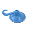 A light blue heavy-duty suction cup hook with a curved handle and flat base.