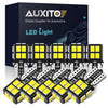 A pack of ten yellow LED light bulbs for automotive interior lights displayed on a black box.