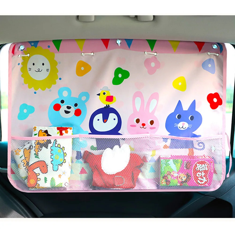 Cartoon Car Sunshade Curtain with Storage Pocket