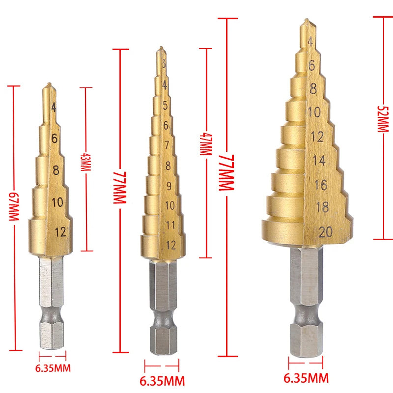 Titanium-Coated Step Drill Bit for Metal and Wood