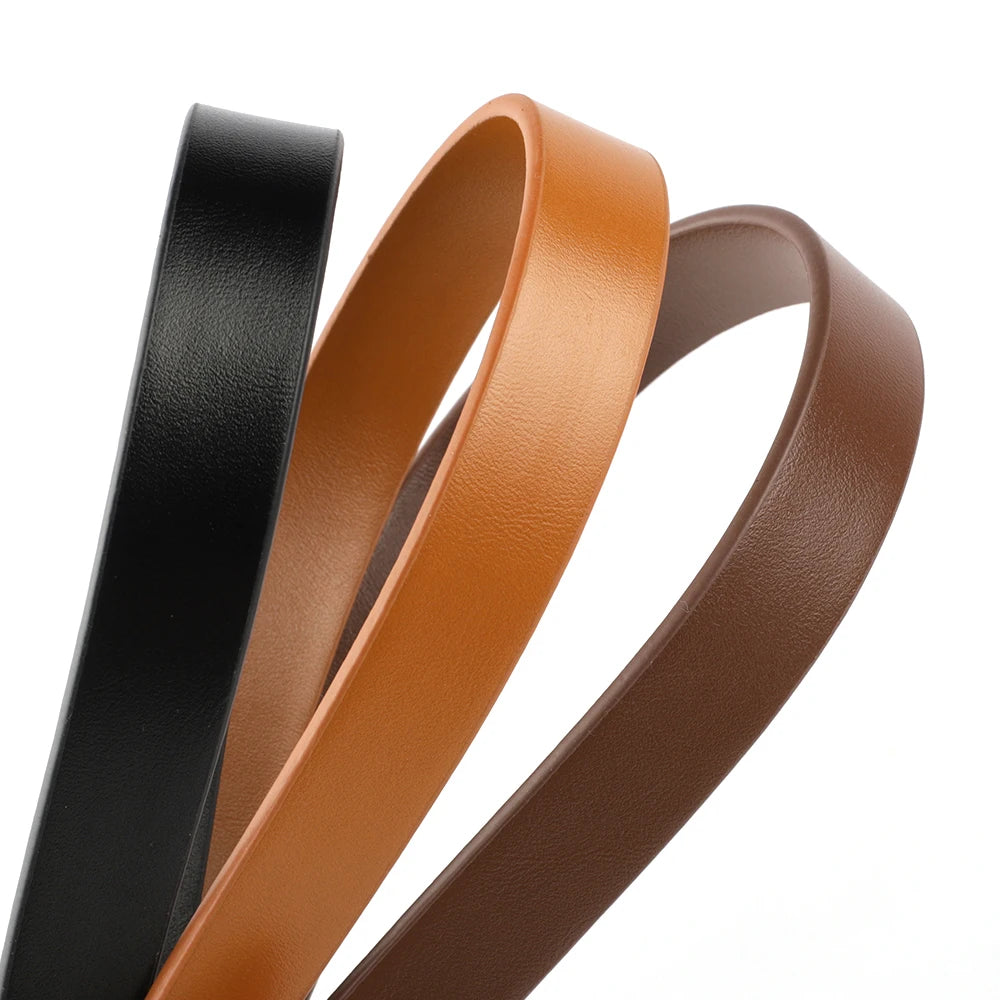 Three leather straps in black, tan, and brown colors shown diagonally.