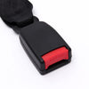 Black seat belt extender clip with a red press button for lengthening car seatbelts
