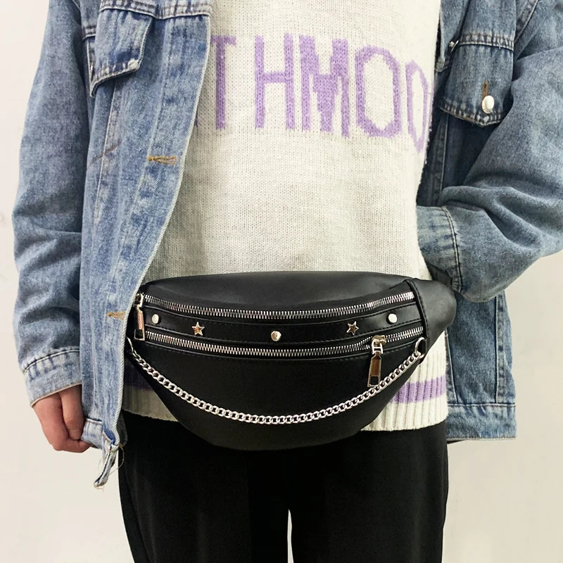 Riveted PU Leather Crossbody Waist Bag