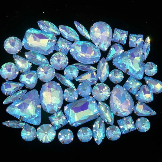 Mixed Shape Glass Rhinestones with Silver Claw Settings